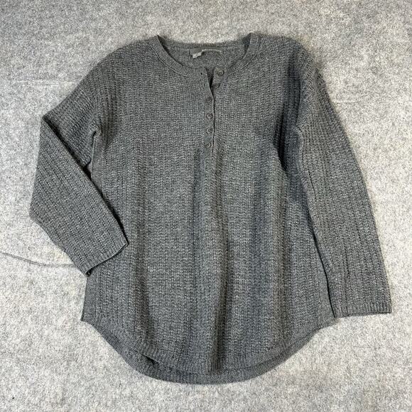 360 Cashmere Sweater Henley Waffle Knit Womens Medium Gray Pullover Minimalist - Picture 1 of 8